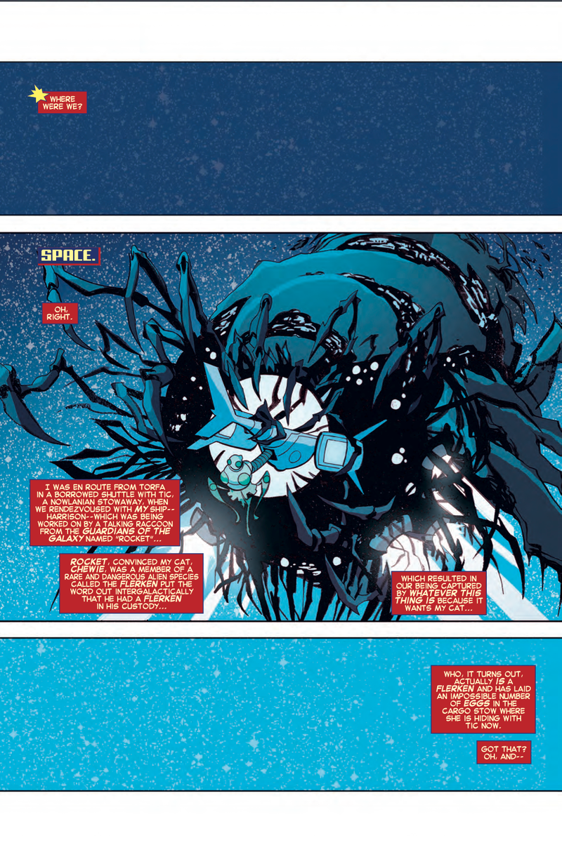Illustration for article titled Exclusive Marvel preview: Rocket Raccoon visits Captain Marvel #8 to fight alien kittens